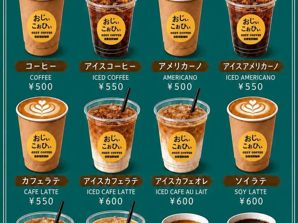 「Ozzy coffee（おじぃこぉひぃ）」メニュー。画像提供：「関係者」様