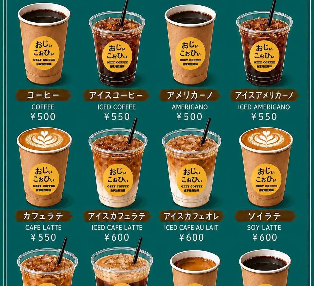 「Ozzy coffee(おじぃこぉひぃ)」メニュー。画像提供:「関係者」様