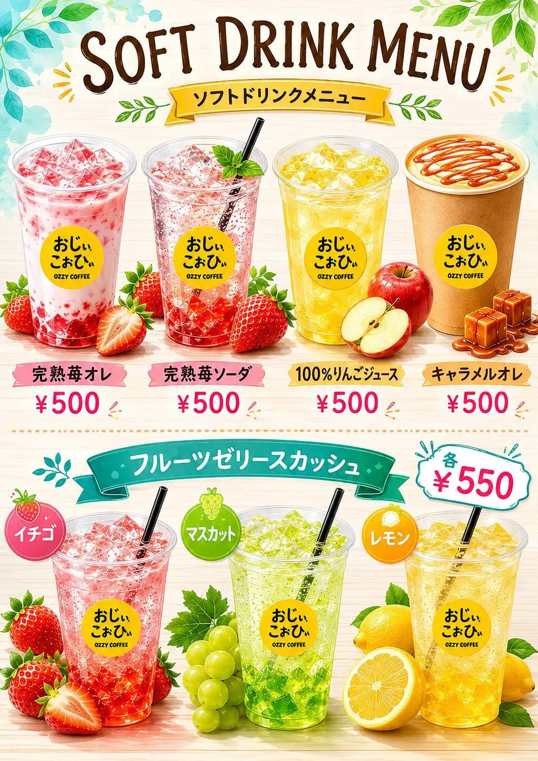 「Ozzy coffee(おじぃこぉひぃ)」メニュー。画像提供:「関係者」様